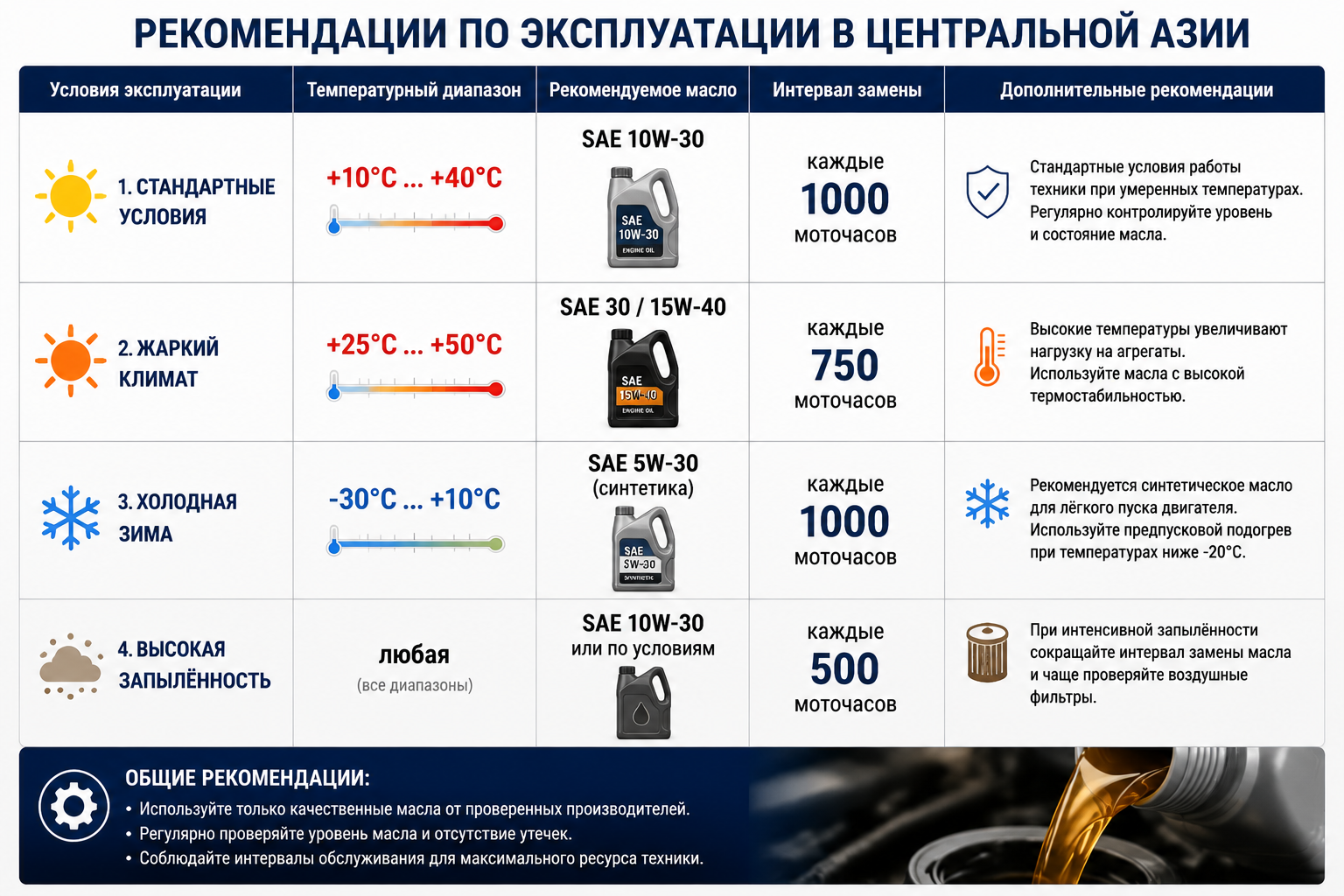 Таблица рекомендуемых масел для разных климатических условий